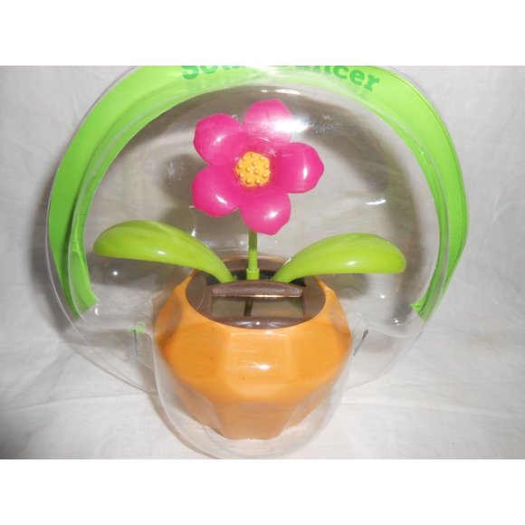 NEW CUTE Solar Powered Dancing Dancer Pink Flower in Yellow Pot Bobble Sun Toy! - Picture 2 of 2